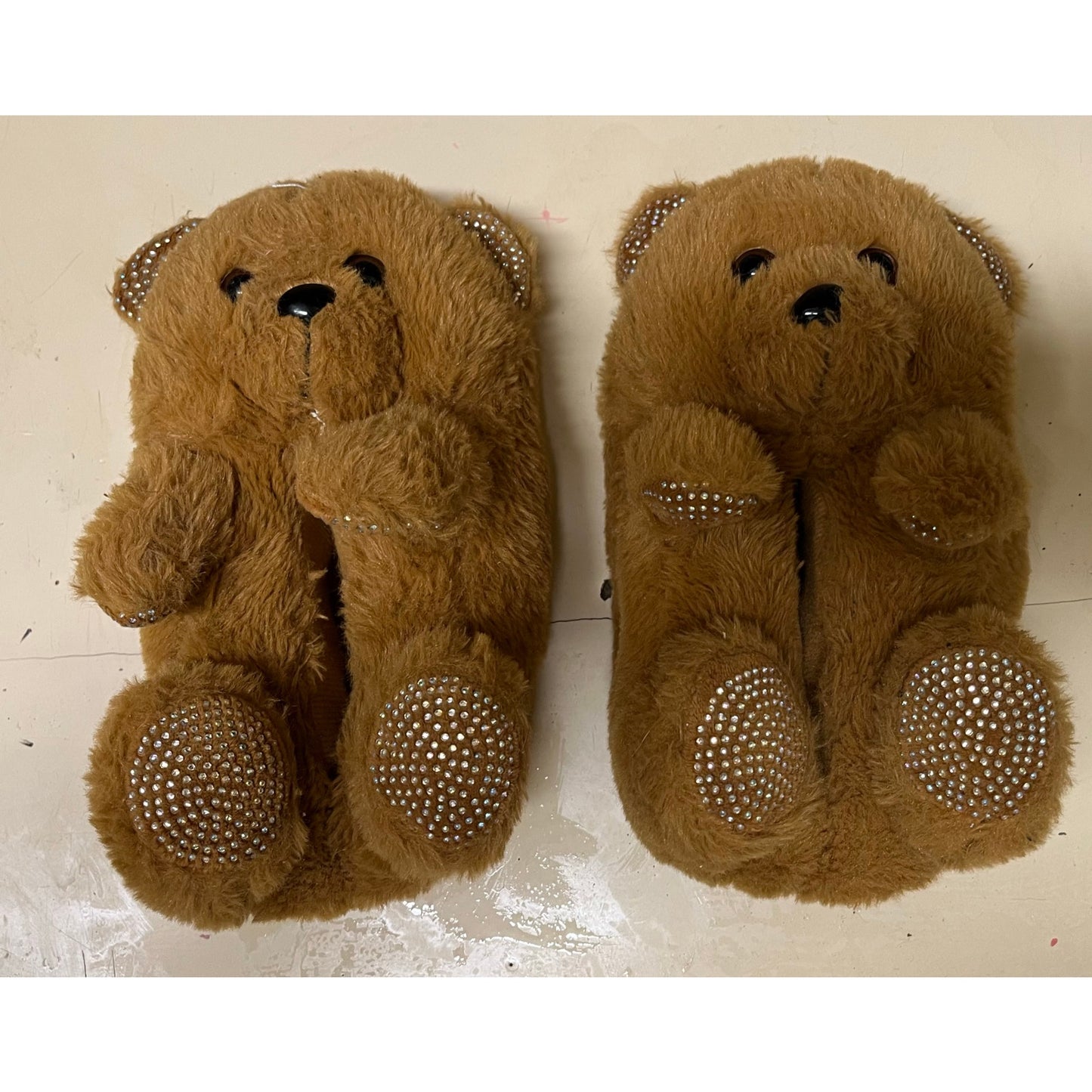 Brown Terry Bear Slippers For Kids Size 2/3