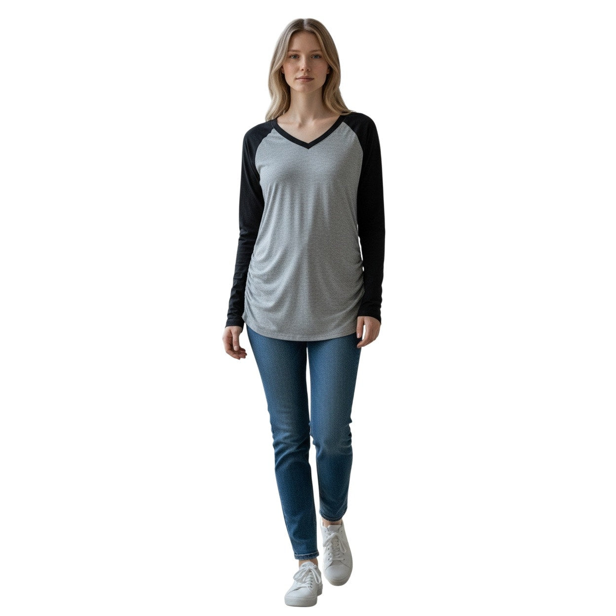 Oakgarden Women’s Long Sleeve Shirt Size Small Gray With Black Sleeves