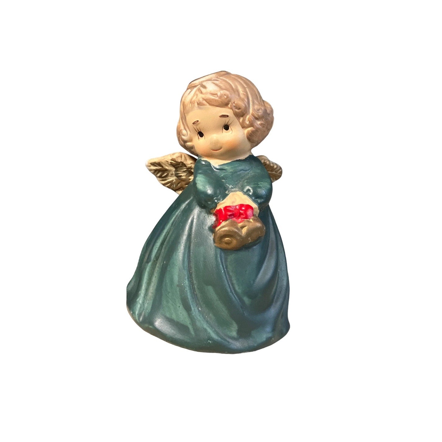 Ceramic Christmas Angel Bells Set of Two Red Green