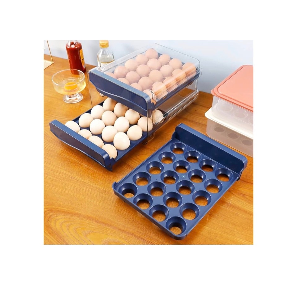 Kitchen Plastic Egg Holder Egg Storage Container for Refrigerator 2Layer Drawer