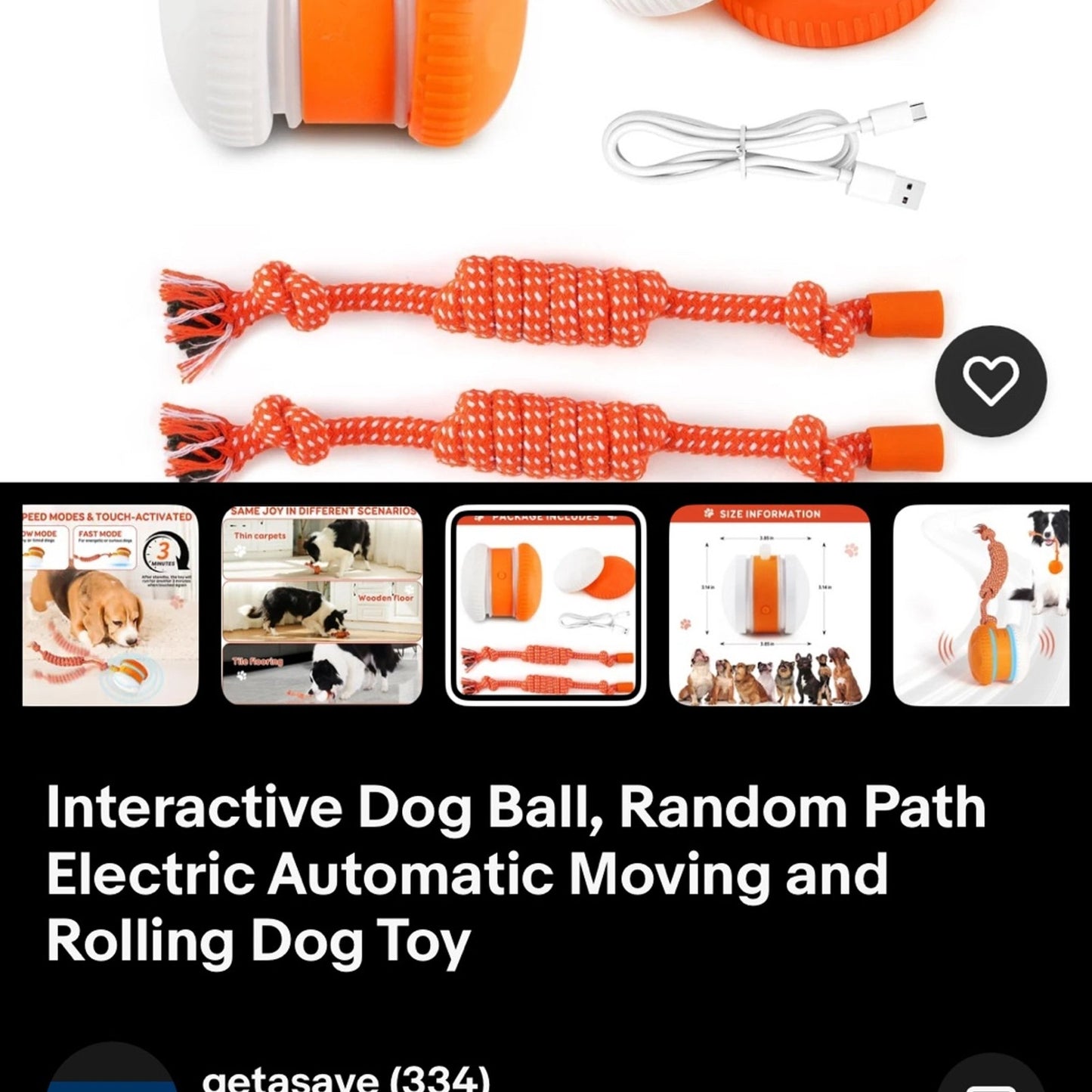 Interactive Dog Ball, Random Path Electric Automatic Moving and Rolling Dog Toy