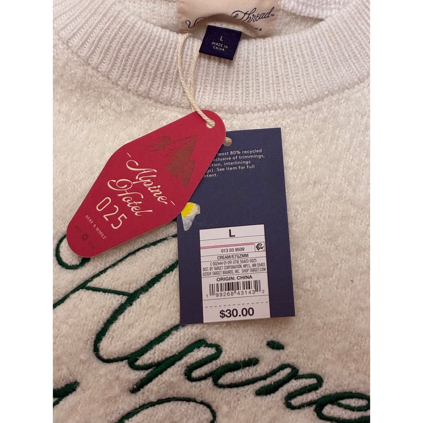 Universal thread Long Sleeve Cozy Alpine Hotel Crewneck Pullover Sweater White