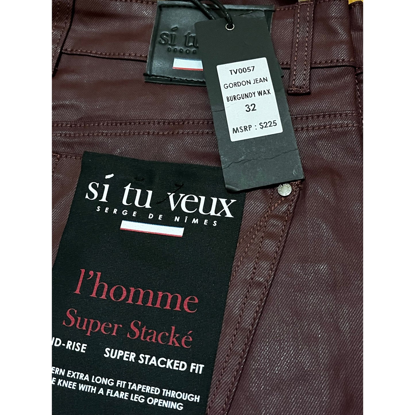 Si Tu Veux Gordon Jean’s Burgundy Wax Superstack  Size 32
