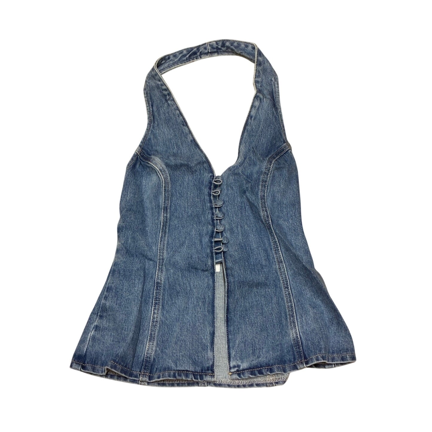 Meshki India Button Front Halter Denim Longline Top Size XXS