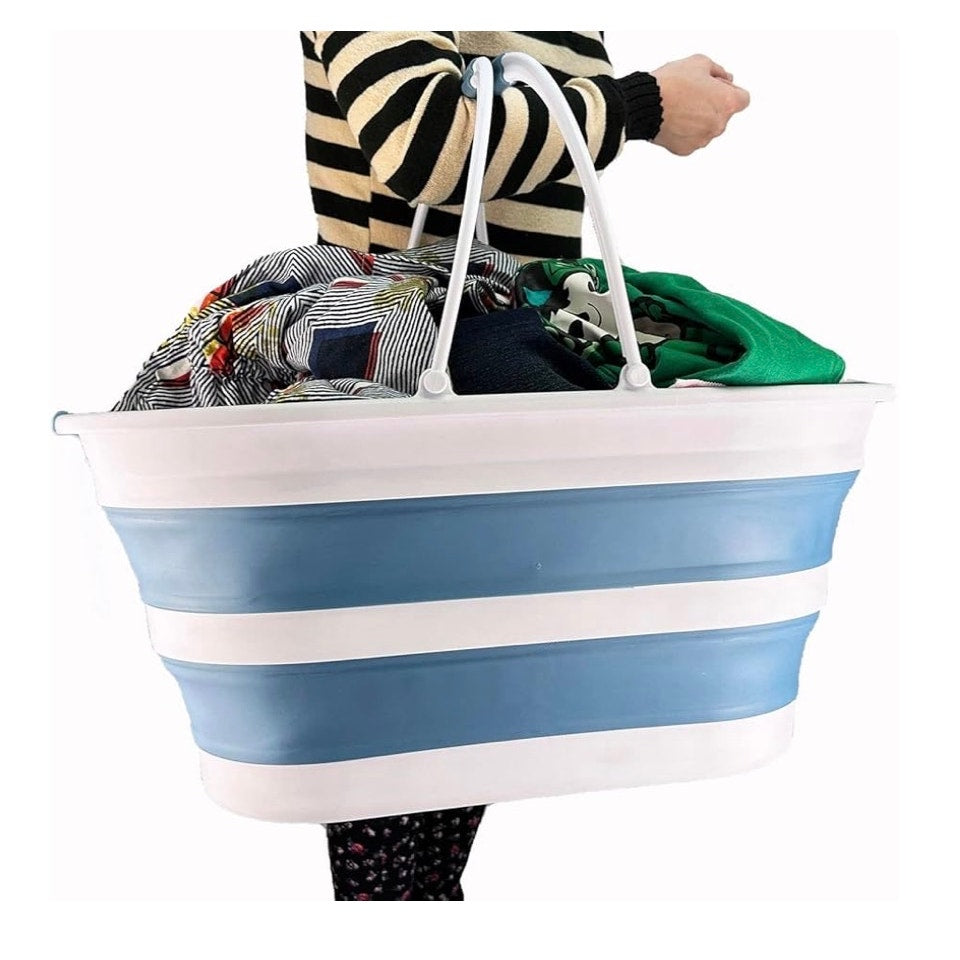 SAMMART 38L (10 Gallons) Collapsible Plastic Laundry Basket Blue