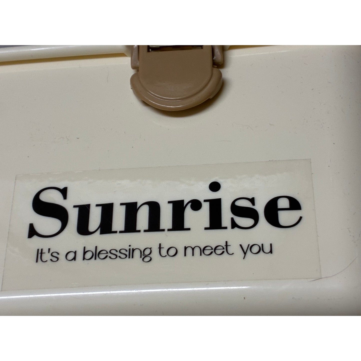 cream-colored plastic medicine storage box with a transparent lid