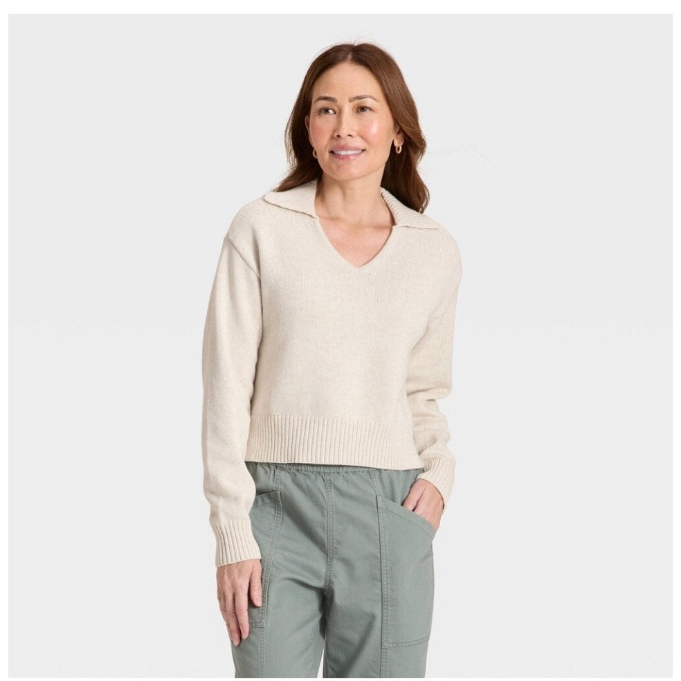 Women’s Universal Thread Women's Collared Neck Pullover Sweater White XL