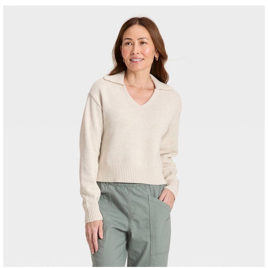 Women’s Universal Thread Women's Collared Neck Pullover Sweater White XL