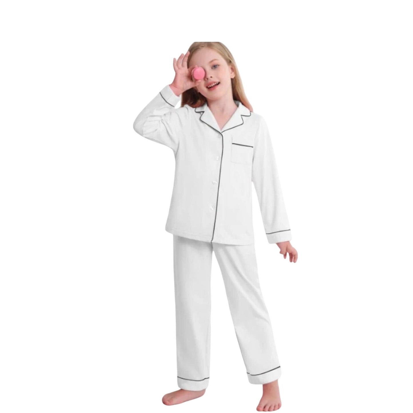 Veseacky 100% Cotton Soft PJs For Big Girls Boys Classic Childrens Pajamas White