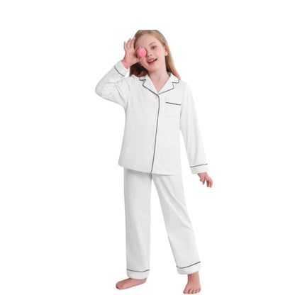 Veseacky 100% Cotton Soft PJs For Big Girls Boys Classic Childrens Pajamas White