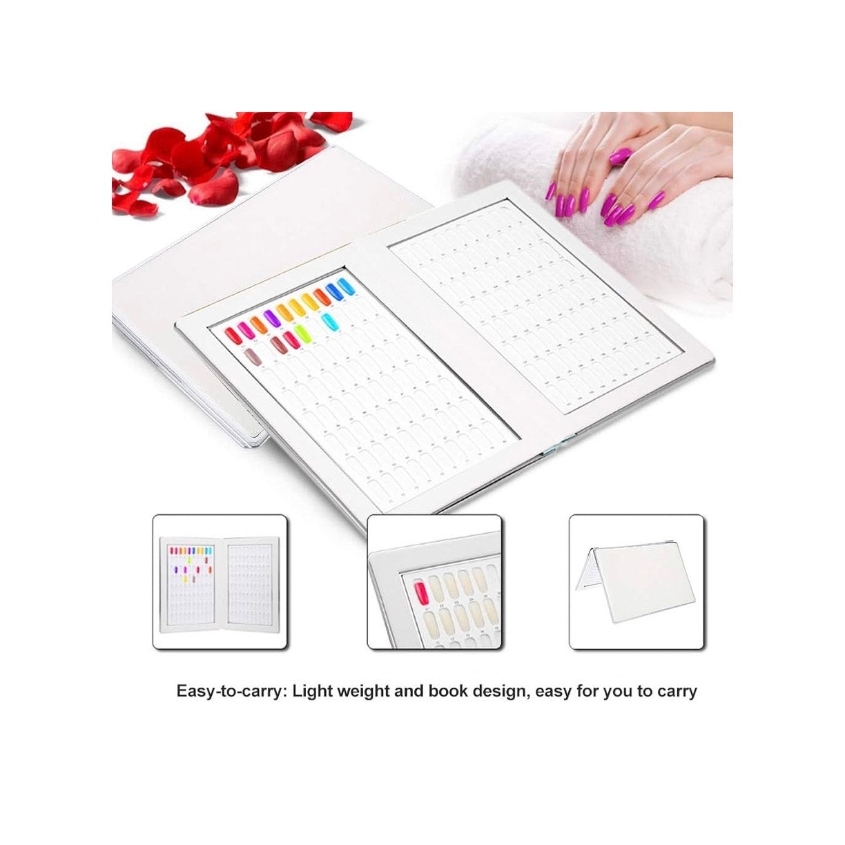 160 Nail Color Chart Display Book, Nail Gel Color Card Display Chart Book, Multi Purpose Nail Salon Tool, Nail Art Showing Shelf, No Need Pasting, No Need Glue(White)