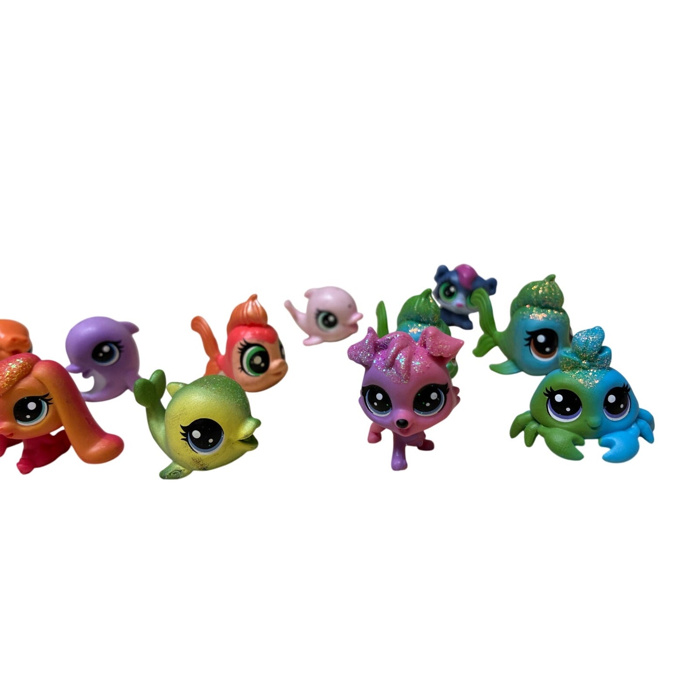 12 Pcs collection of Hasbro Littlest Pet Shop (LPS) mini figures.