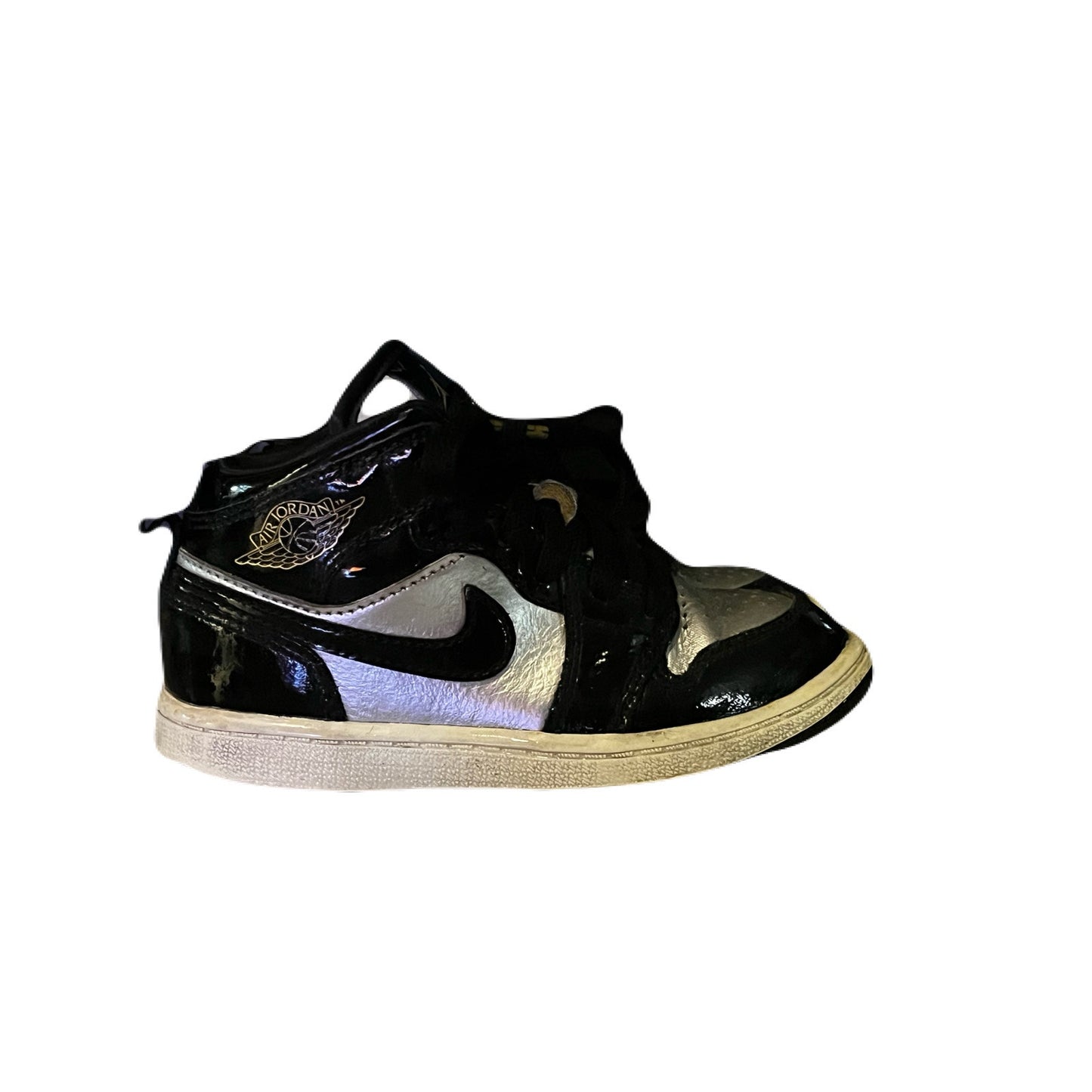 KIDS JORDAN 1 MID SE TD (BLACK/METALLIC GOLD/METALLIC SILVER) SIZE 10C