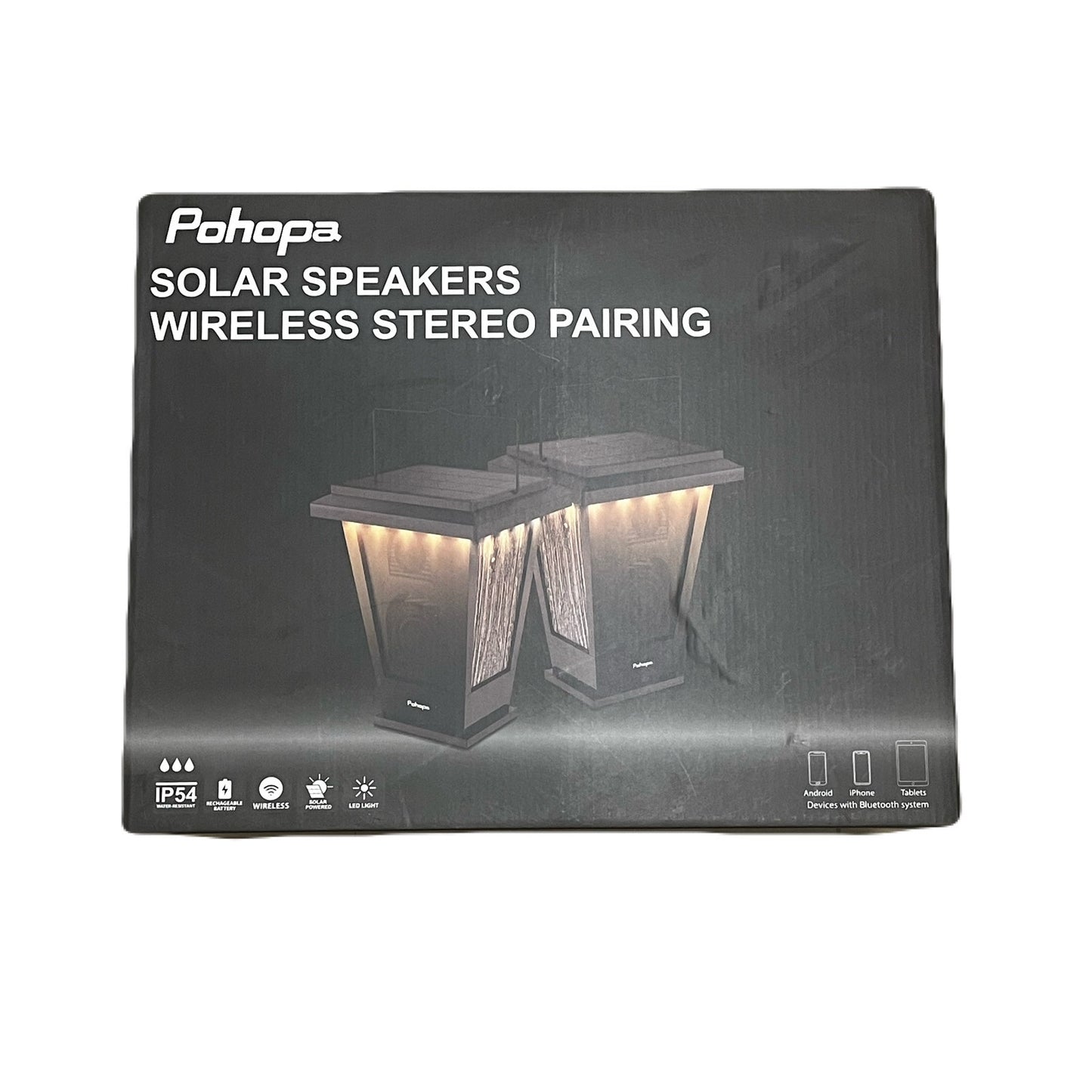 pohopa Bluetooth Speakers Waterproof, Solar Powered 2 Pack LED Lights Black