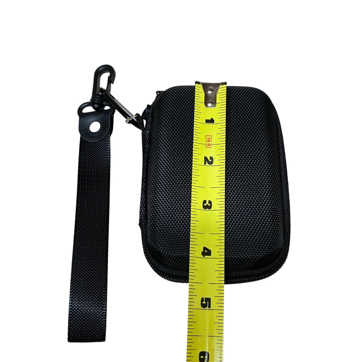 black hard shell travel pouch 4” L X 3” W