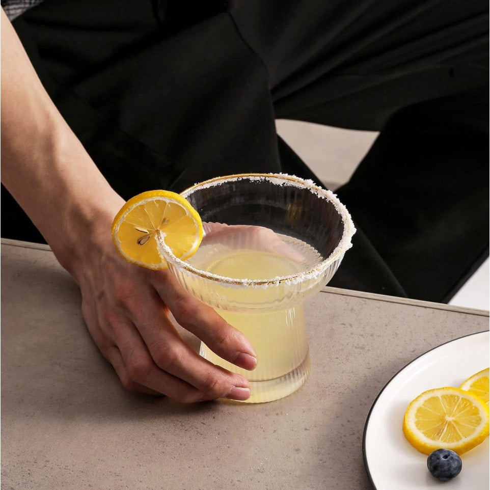 Lysenn Stemless Margarita Glasses Set of 2  – 10 oz Gold Rim