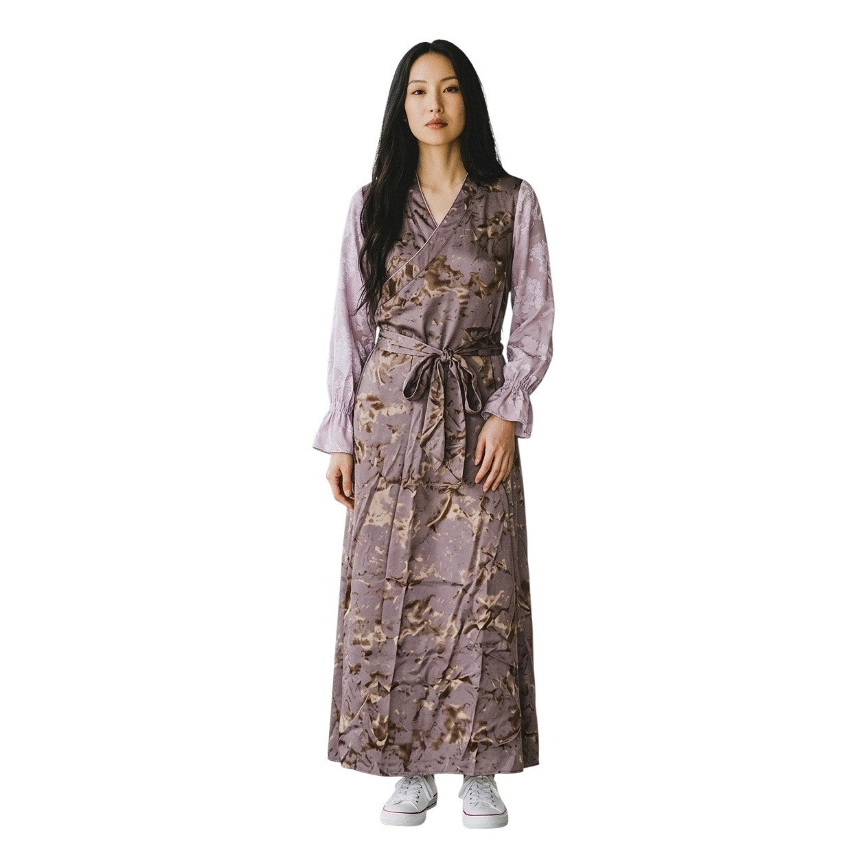 Chinese 65” Satin Purple Dress With Pink Sleeves Size 2XL
