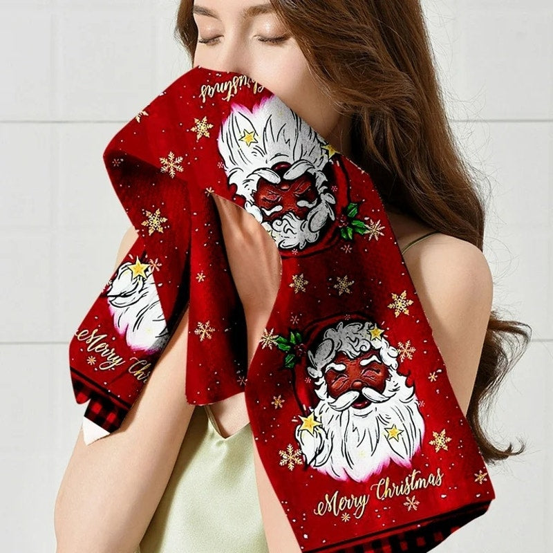 Christmas Kitchen Towels, 18x26 inch Microfiber Santa  Towels for Bathroom