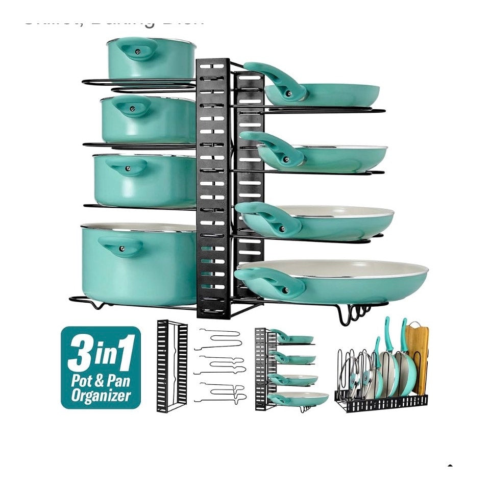 LATTI Pots and Pans Cabinet Organizer and Kitchen Storage Rack - 8 Shelf