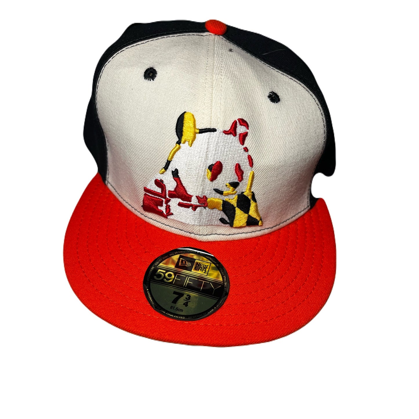 New Era Orange ,White & Black Hat With A Bear On It Size 7 3/4