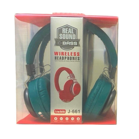 Real Sound Exbass Wireless Headphones Color Green J-661