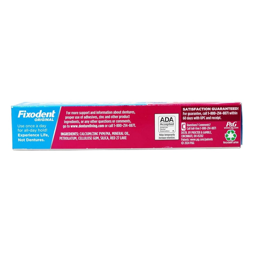 Fixodent Denture Adhesive Cream Original, All Day Hold for Fulls and Partials, 2.4 oz