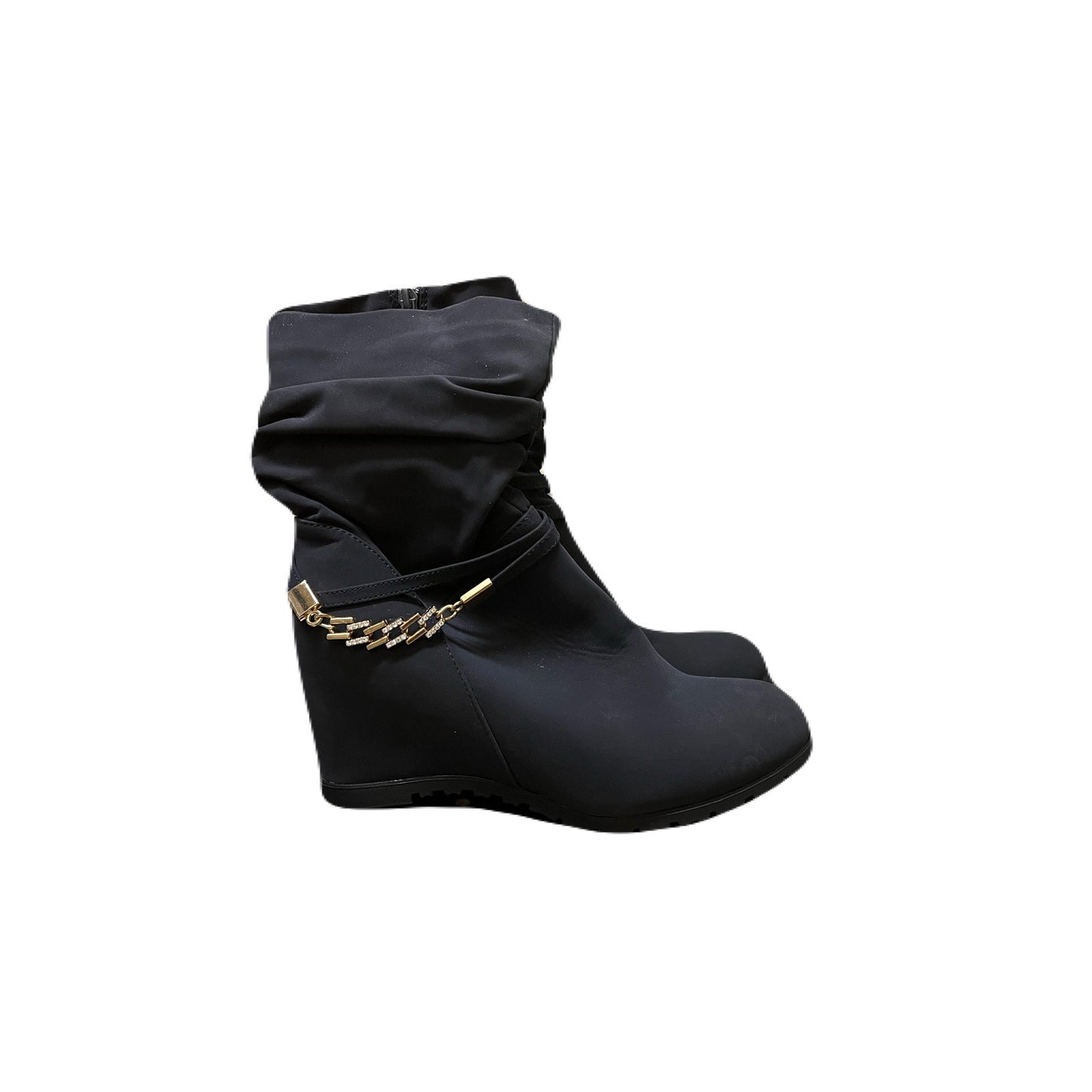 DREAM PAIRS Women's Coline Dark Blue Mid Calf High Wedge Boots Size 5 B(M) US