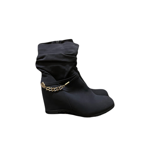 DREAM PAIRS Women's Coline Dark Blue Mid Calf High Wedge Boots Size 5 B(M) US