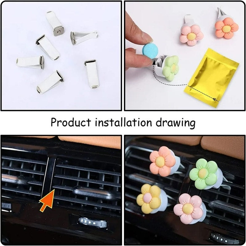 6 Pieces Flowers Car Air Vent Clips with Fragrance Pads Colorful Daisy