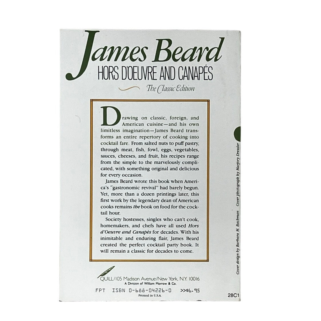 James Beard Hors D'oeuvre & Canapes Classic Edition Cookbook Recipe PB Free Ship