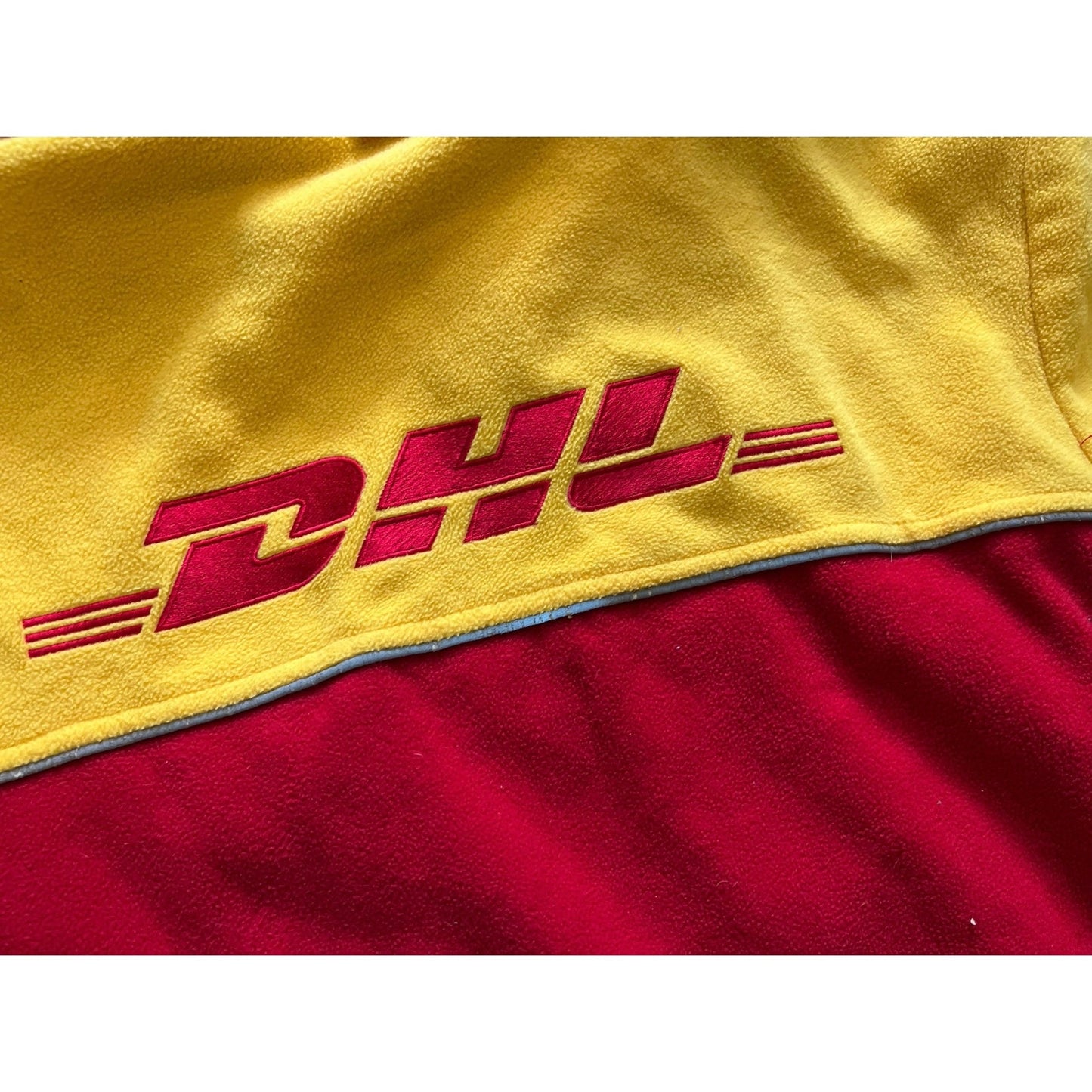 DHL Delivery Red Black Yellow Full Zip Fleece Long Sleeve size XL-XXL