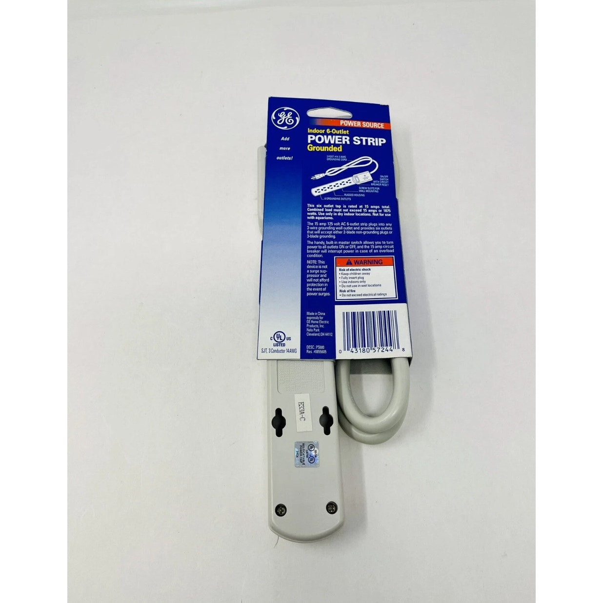 GE 6-Outlet Grounded Power Strip with 3-foot Cord 57244 New