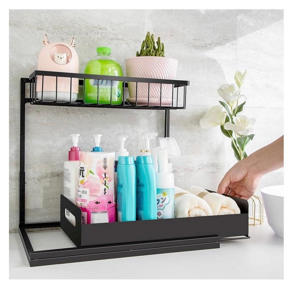 MirthMood Under Sink Organizers,2 Pack Height Adjustable L-Shape Organizer