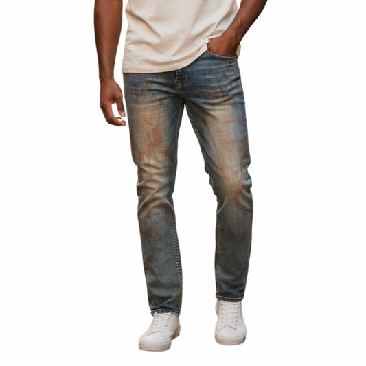Men’s Blue Jean’s With Rust design On Them Size 34