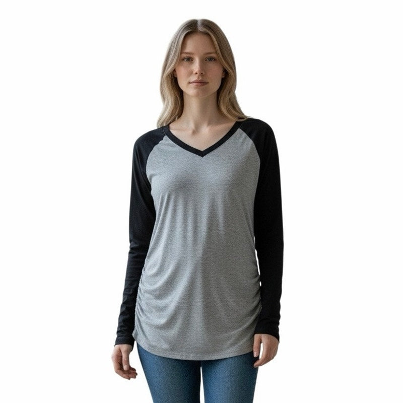 Oakgarden Women’s Long Sleeve Shirt Size Small Gray With Black Sleeves