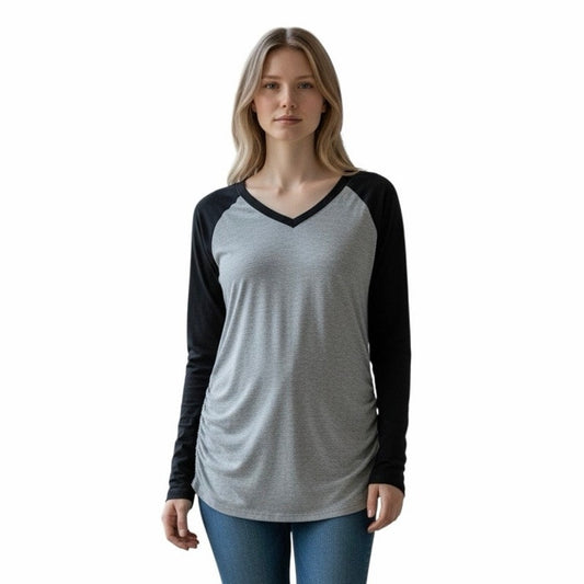 Oakgarden Women’s Long Sleeve Shirt Size Small Gray With Black Sleeves
