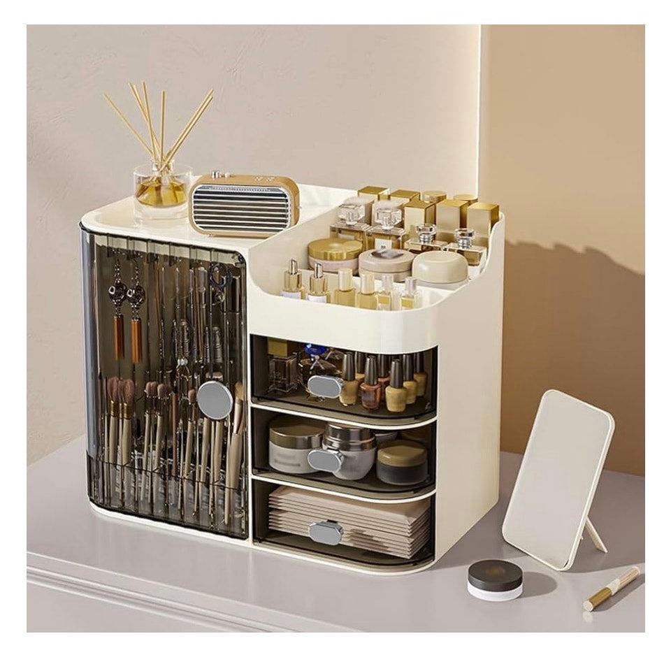 Cosmetics Display Case with Mirror, Large Capacity Cosmetic Storage Box