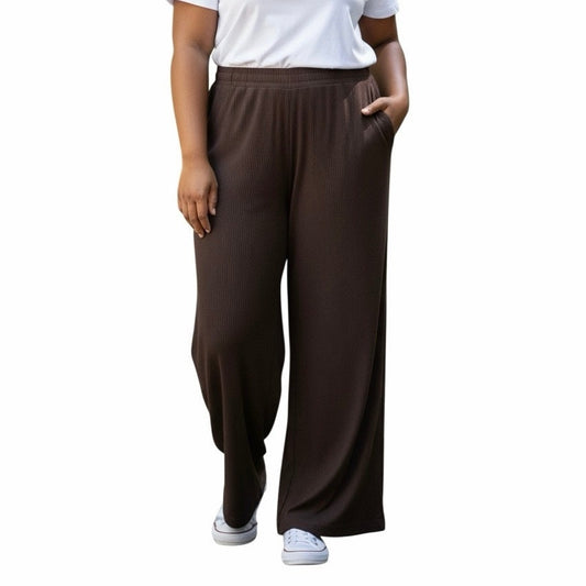 Auden  Brown Cozy Ribbed Wide Leg Pant Sleepwear Sz XXL