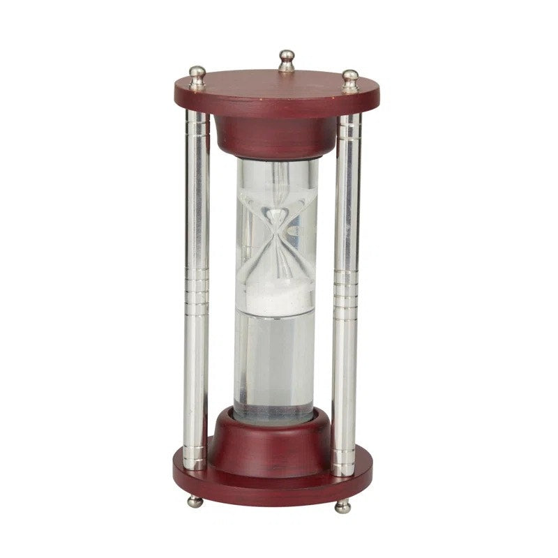 Deco 79 Wood Aluminum Glass Floatng Sand Timer 4" W, 9"