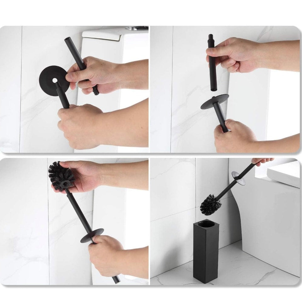 BGL Toilet Brush and Holder Set, Matte Black Freestanding Space Saving