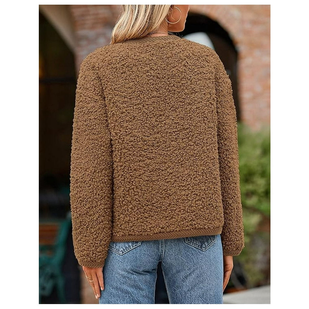 PrettyGarde Women's Faux Fur Coat Fall Fuzzy Fleece Button up Shearling Cropped