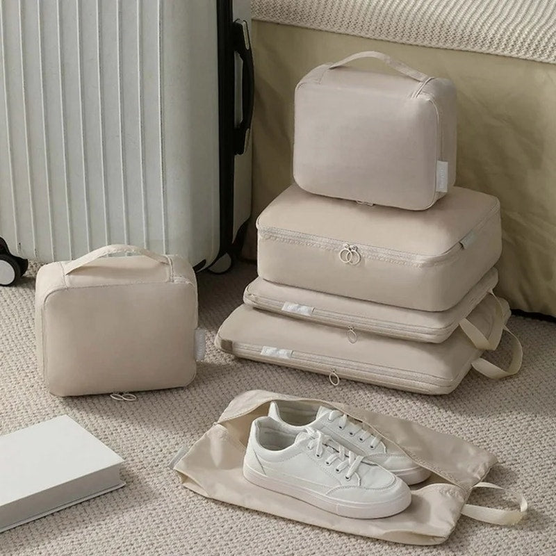 Travel Packing Cubes Six Piece Set With Large Capacity Storage Bag