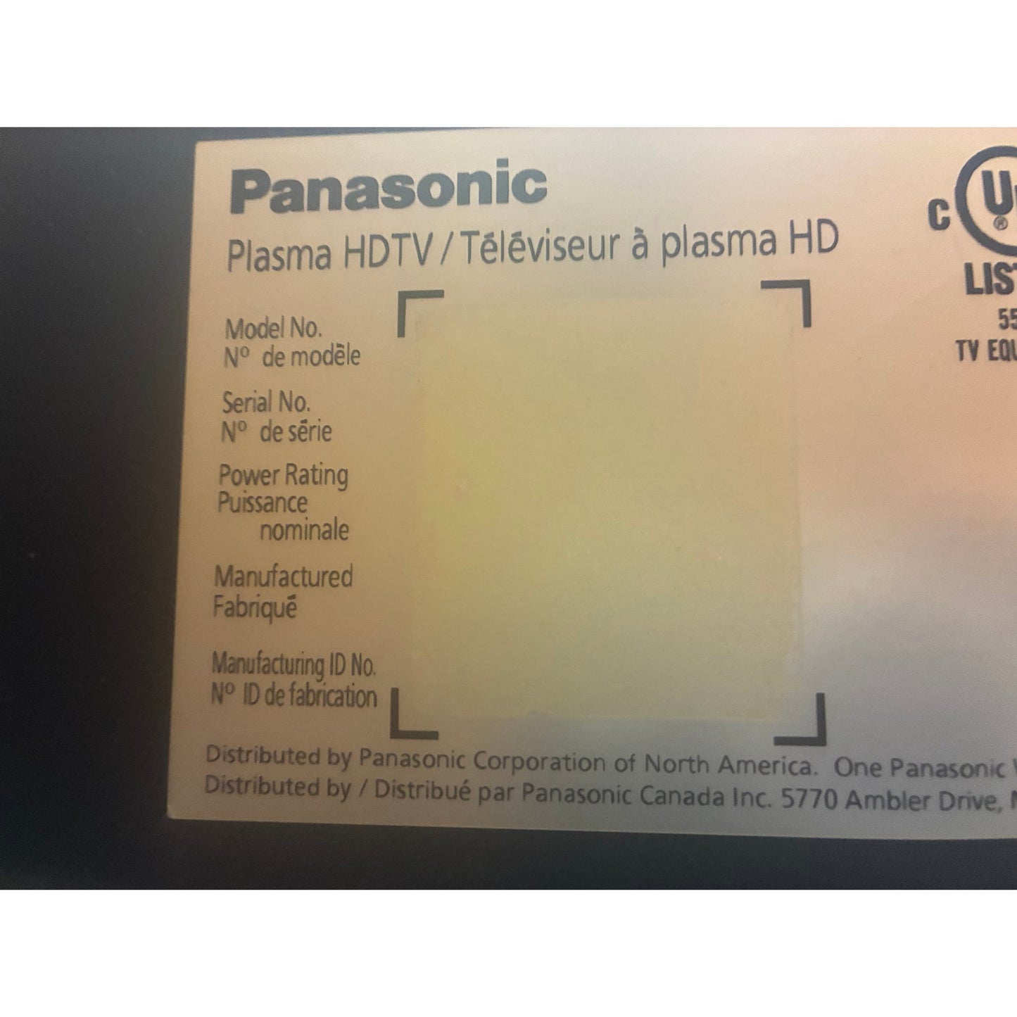 Panasonic Plasma 50” TV model # TC-P50C2