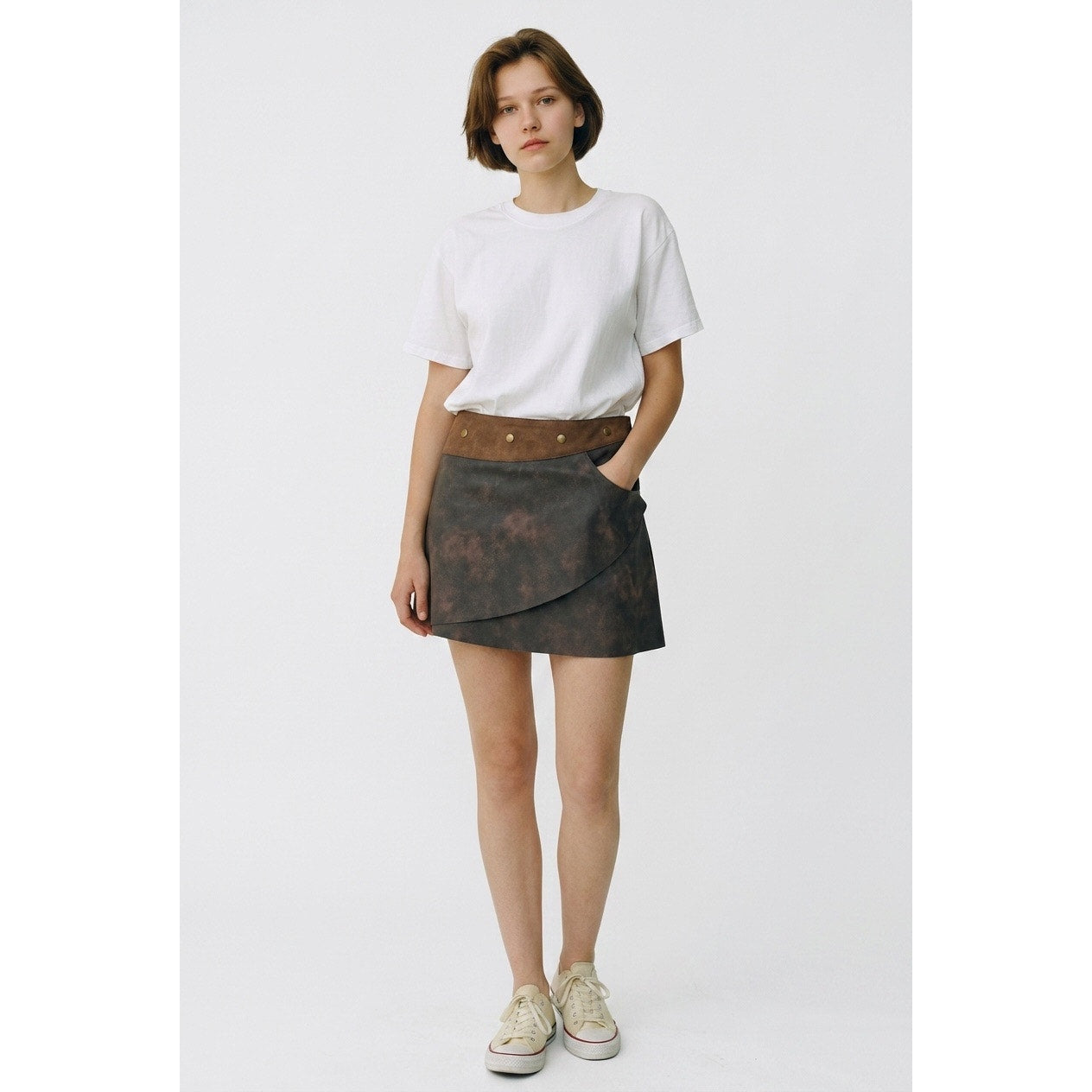White Fox We Go Down Together Mini Skirt-XL Brown