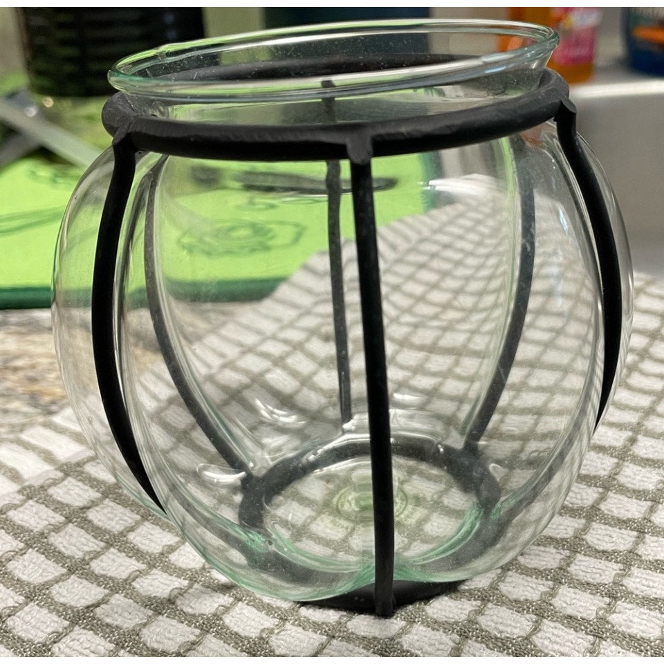 Hand Blown Glass Vase In A Metal Frame. Vintage & Rare 14”