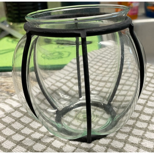 Hand Blown Glass Vase In A Metal Frame. Vintage & Rare 14”