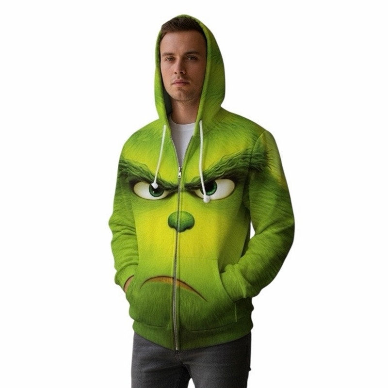 Grinch Hoodie - The Grinch Zip Up Hooded Sweatshirt Size Small