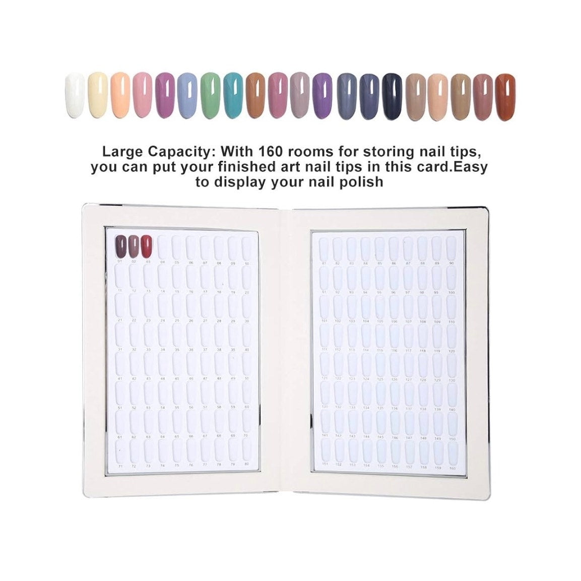160 Nail Color Chart Display Book, Nail Gel Color Card Display Chart Book, Multi Purpose Nail Salon Tool, Nail Art Showing Shelf, No Need Pasting, No Need Glue(White)