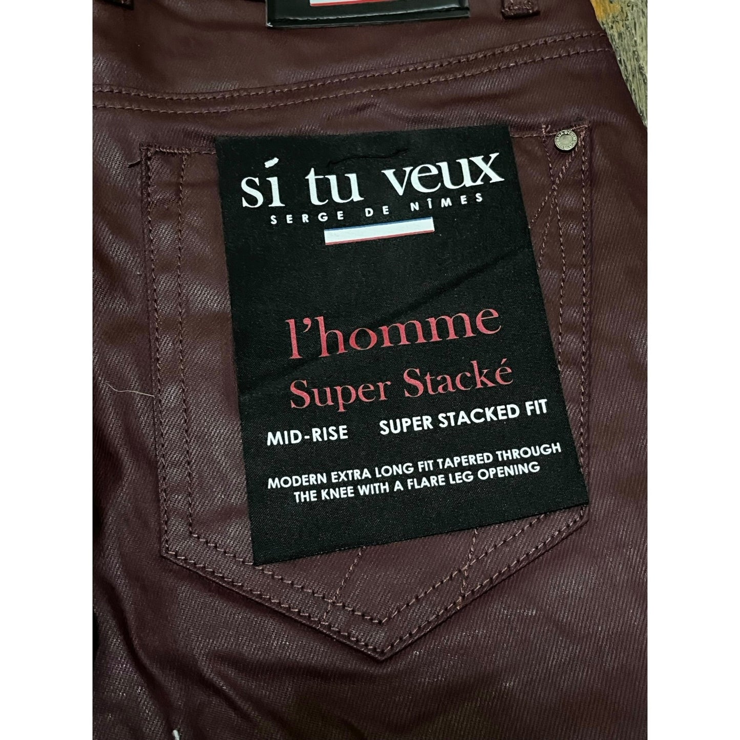 Si Tu Veux Gordon Jean’s Burgundy Wax Superstack  Size 30
