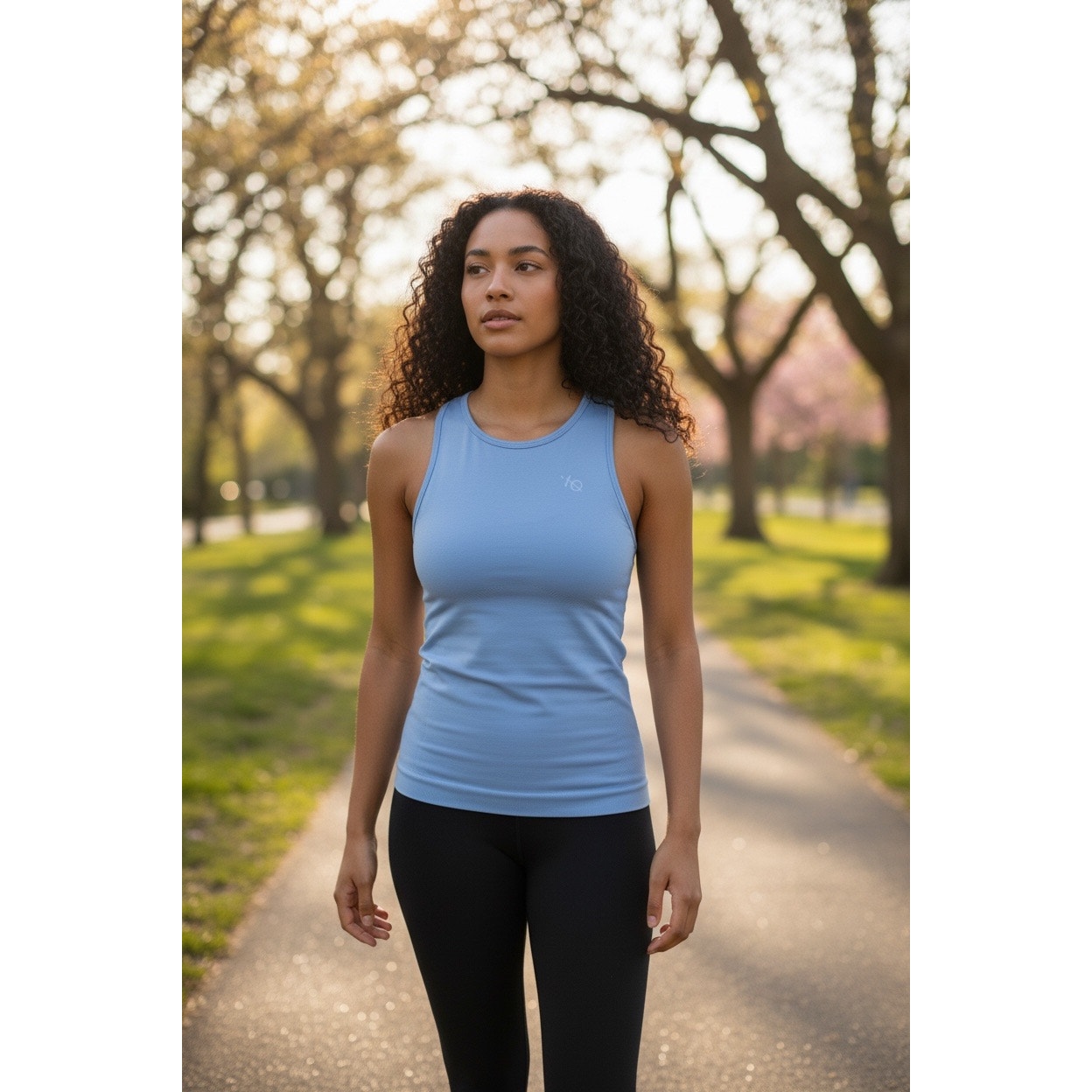 Vanquish Elevate Seamless Emerald Sky Blue Racer Back MIDI Tank Top Size Large
